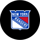 New York Rangers logo on black circular background